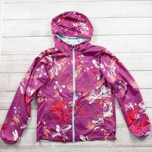 Columbia Kids Reversible Rain Jacket Floral Hooded Windbreaker Coat L 14-16